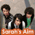 six pixelated images featuring people, text overlays, and a heart symbol, with visible text including "Sarah's Aim," "I Love Sarah," and "We Love Sarah."