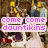 Pixelated image with pink text overlays on a blurred background showing people in yellow and blue clothing.