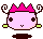 Two pixel-art characters with pink hair, brown horns, and green earrings; one has a neutral face while the other smiles.