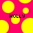 A static image with a bright pink background covered in yellow circles of varying sizes, featuring the text "HOLLY" in black pixelated letters twice.