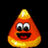 Pixelated candy corn icon with orange and yellow gradient, large white eyes, red mouth, and text reading 'Candycorn rock!' on the right side.