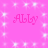 A static image with a bright pink background featuring four instances of the name 'Ally' in pink cursive text, surrounded by white sparkles.