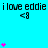 A static image with cyan background displaying repeated text "i love eddie" and heart symbols in pink and black.