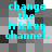Pixelated cyan text 'change the fricken channel.' repeated across a grayscale checkerboard background in four identical quadrants.