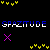 A 3x3 contact sheet of animated frames showing the word 'SPAZITUDE' in various colors with yellow heart icons and purple X marks on a black background.