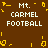 Brown background with white text reading "Mt. CARMEL FOOTBALL" repeated in four quadrants, surrounded by yellow pixelated border elements.
