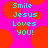 Pixelated text 'Smile Jesus Loves you!' in cyan on bright pink background with red circles, static image.
