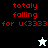 Red pixelated text 'totally falling for u<3333' appears on black, gray, white, and dark gray backgrounds with a small star icon changing from white to black.