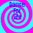 Four identical spiral patterns with alternating cyan and magenta rings, each containing the text "Dance For Life" in blue pixelated font.