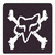 Animated image shows a black square with white skull and crossbones, red heart symbol, gray text "I" and "DIRT", and stylized "Fox Racing" logo.