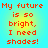 Red pixelated text on a gradient background reads "My future is so bright, I need shades!" in four identical