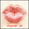 Animated sequence of pink lips with varying expressions and sparkles beneath red text reading "FUCKER UP" on a light background.