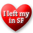 Red heart-shaped icon with white text reading 'I left in SF' overlaid on a pixelated background.