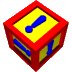 A red cube with yellow faces displaying blue exclamation marks in various orientations against a gray background.