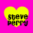 Four yellow heart-shaped icons with black text 'steve perry' on a bright pink background, each showing slight variations in pixelation and alignment.