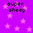 Purple background with pink stars and repeated black text 'super sheep' in four quadrants.