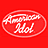 Red background with white oval logo containing 'American Idol' text and three pixelated figures seated at a table.