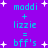 Purple background with cyan text and white star shapes; two identical side-by-side equations reading 'moddi + lizzie = bff's moddi + lizzie = bff's' in pixelated font.