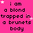 Pink background with black text repeating 'i am a blond trapped in a brunets body' and scattered white/pink stars, static image with no animation.