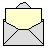 Pixelated envelope and red postbox icons in gray background, showing sequential states of an open envelope with yellow interior and closed mailboxes.