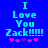 Blue background with cyan text reading "I Love You Zack!!!!!" and five pink asterisks below, displayed in two identical side-by-side frames.
