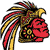 Pixelated icon of a bird with red and yellow feathers, black accents, and a golden beak, set against a white background.