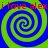 Four identical blue and green spiral patterns arranged in a with red text reading "i love alexi i love alex" repeated at top and bottom