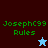 Green pixelated text 'Josephc99 Rules' appears on four distinct background colors with a small star icon changing color between frames.