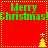 Red background with green "Merry Christmas" text and yellow dotted borders, featuring pixelated trees that alternate between star-topped and plain tops across frames.