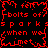 Red pixelated text repeats 'bolts of sparks when we met' in a pattern on black background with visible animation artifacts