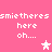 Pixelated pink background with white text and star symbols, featuring repeated 'smietheres here oh...' text and two star icons.