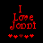 Red pixelated text "I Love Jodi" with five red hearts below on black background, two versions showing heart animation changes.