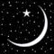 Two identical crescent moon icons with stars against a black background filled with white pixelated dots.