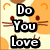 Pixelated cartoon cat face with orange circular shapes on a light background, displaying text "Do You Love" and "ME??" in black-and-white block letters.
