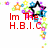 A pixelated image with red text and colorful star-shaped decorations on a white background.