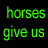 Green and pink pixelated text reads 'horses give us' and 'the wings we lack', with a small horse-jumping image below.