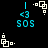 Pixelated icon with cyan text '<3 SOS' and white geometric shapes on black background, showing animation of white shapes shifting position.