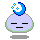 Pixel art of a light purple cloud-shaped character with closed eyes, blue crescent moon and stars on top, tears streaming down its face in some frames.