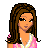 Pixel art contact sheet showing three frames of an animated icon with a cartoon woman and text on pink background.