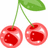 Pixelated cherry graphic with green leaves on white background, red text 'Love' and 'you' on black
