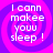 Four identical display a purple and pink spiral background with white pixelated text reading "I can't make you sleep!" in each