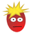 Red oval-shaped character with spiky yellow hair showing three distinct facial expressions: neutral, sad, and smiling with teeth.