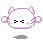 Pixelated white cat-like head with pink inner ears, black eyes, and pink cheeks; four variations show subtle expression changes against gray background.