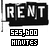 A black-and-white animated icon displays 'RENT' in large block letters above '525,600 MINUTES', with subtle pixel-level variations