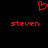 Red pixelated heart symbol above two instances of the word 'steven' in red lowercase letters on a black background.