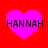 Four identical pink hearts on red background with black text "HANNAH" across each heart.