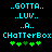 Two identical cyan pixelated text strings and green symbols on black background, with one symbol changing from green to dark green between frames.