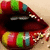 A four-quadrant shows a close-up of lips with colorful stripes on the left, and text reading "Beautiful." and "Disaster." in cyan pixelated font on pink backgrounds