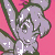 Pixelated character with light purple hair and wings against pink background, showing three distinct facial expressions