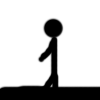 Black stick figure animation on white background showing sequential poses from standing to falling, ending with text "The End" and "Or is it...?".